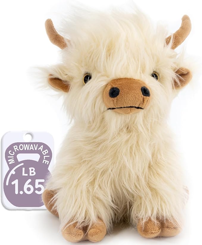 Microwavable Highland Cow Plush – Weighted Heating Pad Toy, Cozy Gift for Kids, Women & Adults