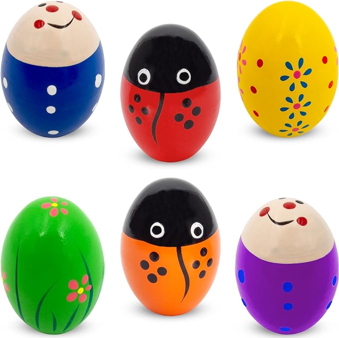 Wooden Maracas for Kids – Colorful Egg Shakers (6-Pack), Early Learning Toy for Ages 1–3