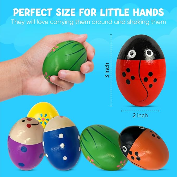 Wooden Maracas for Kids – Colorful Egg Shakers (6-Pack), Early Learning Toy for Ages 1–3 - Image 2