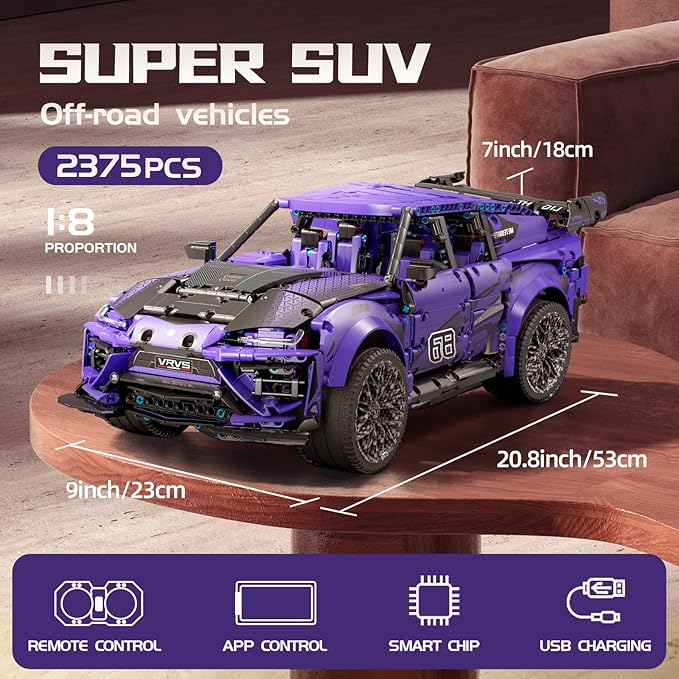 1:8 RC SUV Building Set – 2375PCS Model with Motors & Rechargeable Battery, Ages 12+ - Image 2